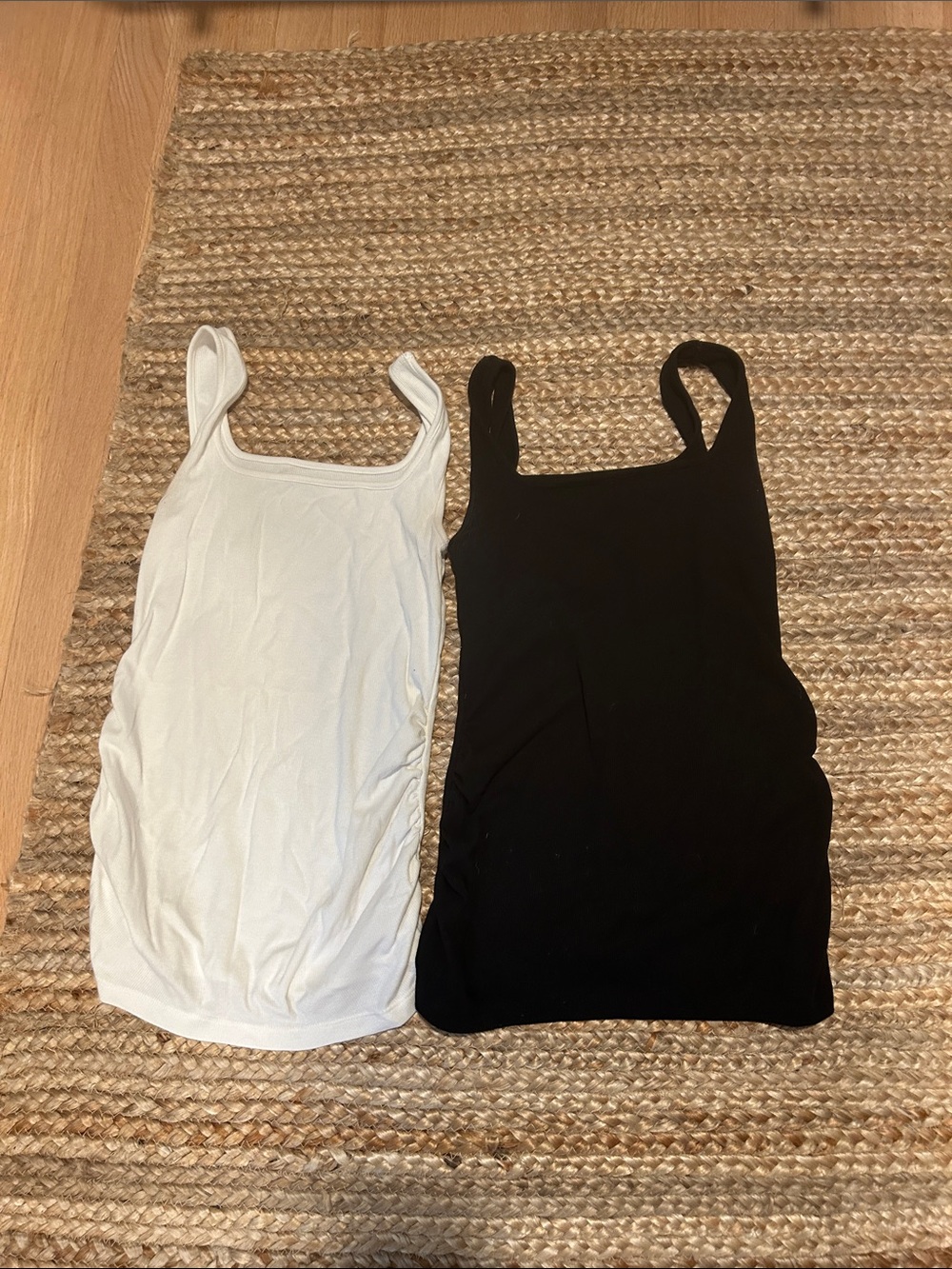 Old Navy Maternity Women's Black and White Square-Neck Tank Tops